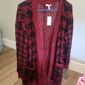 Red and Black Houndstooth Cardigan